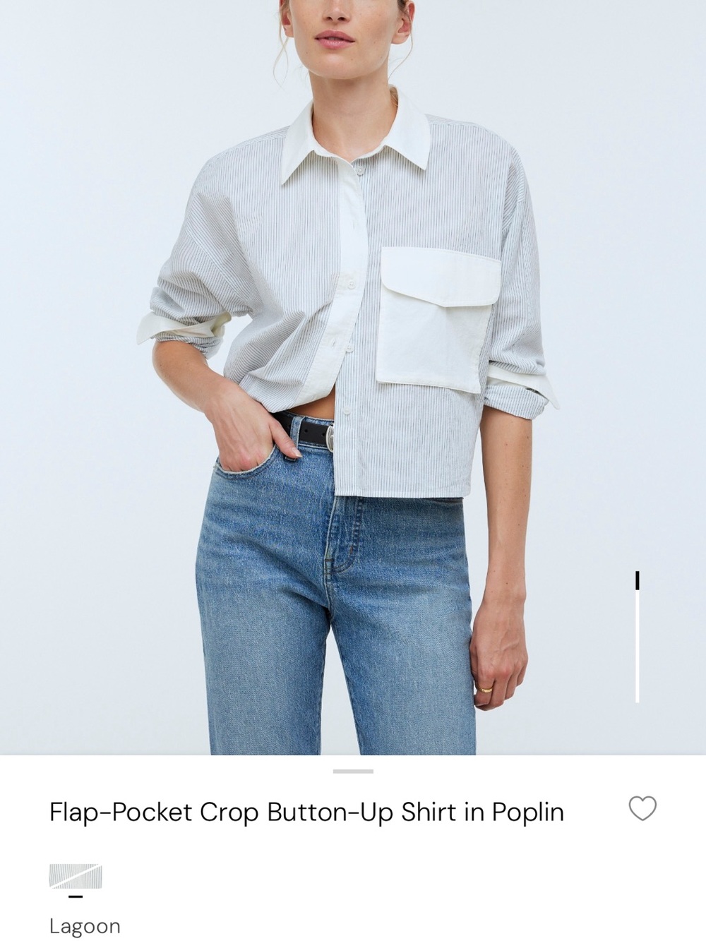 Madewell Striped Crop Button-Down Shirt in White and Blue